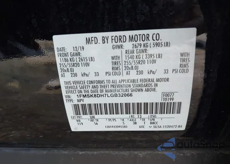 2020 Ford Explorer Xlt z USA, uszkodzony, nr VIN 1FMSK8DH7LGB32066